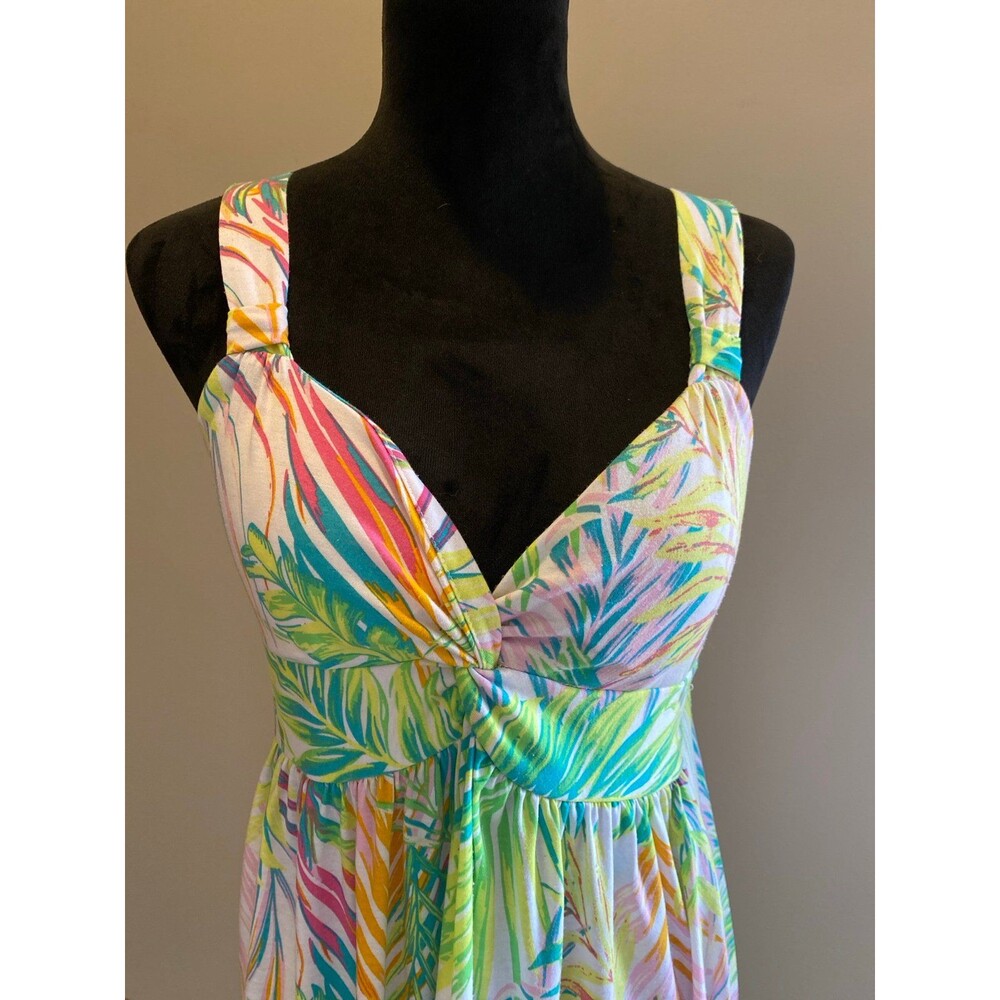 Allison Brittney Tropical Leaf Maxi Dress Size Medium Sleeveless Resort  Boho